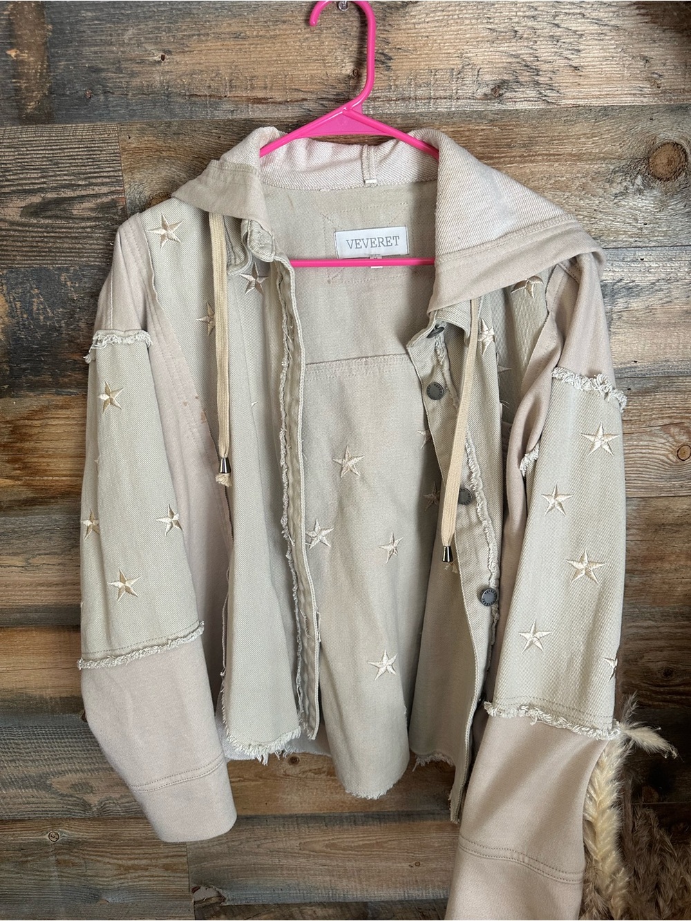 VEVERET Taupe Star-Embroidered Hooded Utility Jacket
